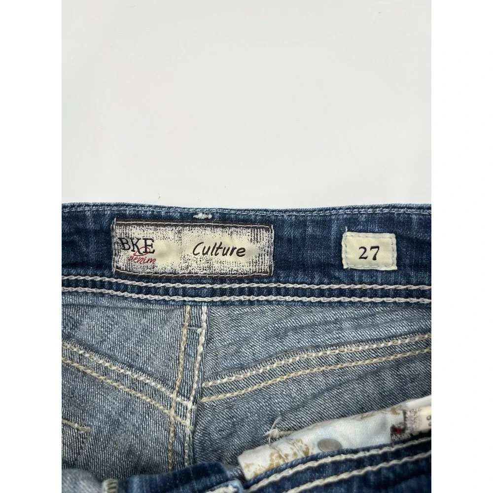 BKE Denim Culture Womens Shorts Size 27 Dark Wash Raw Hem Low Rise Stitch